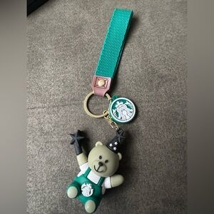 New Starbucks Bear Keychain with Green Strap